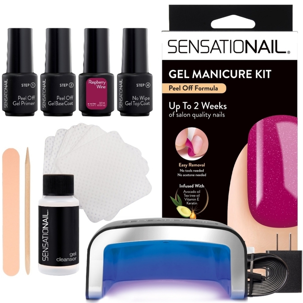 Sensationail Peel Off Gel Nail Polish Kit (Red), Raspberry Wine, 0.125 fl oz